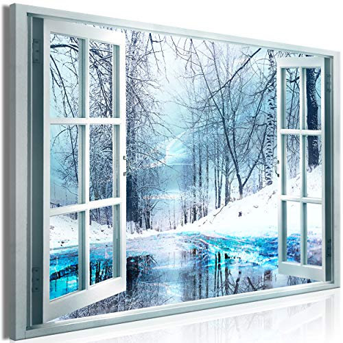 decomonkey Bilder Natur Winter 90x60 cm 1 Teilig Leinwandbilder Bild auf Leinwand Vlies Wandbild Kunstdruck Wanddeko Wand Wohnzimmer Wanddekoration Deko Landschaft Baum