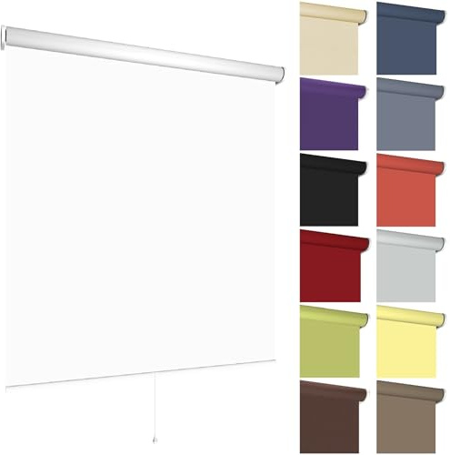 Springrollo Sonnenschutz Fenster, 62 x 180 cm Weiß lichtdurchlässig | Stoff unifarben & blickdicht aus Polyester / Metallträger für Wand- & Deckenmontage / mit Schnappfunktion, Feder & Mittelzug
