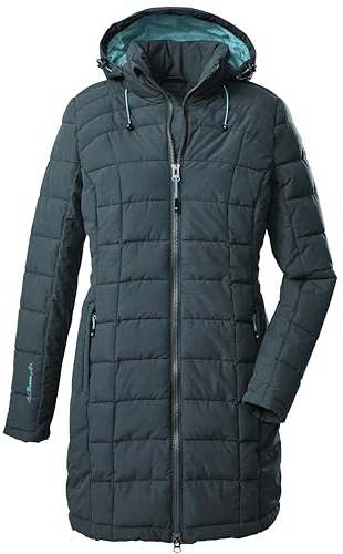 Killtec Dam Skane Wmn Quiltet Prk Parka i dunlook med avtagbar huva, blå/grön, 42 EU