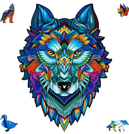 UNIDRAGON Original Holzpuzzle — Majestätischer Wolf, 310 Teile, King Größe 11.8 x 16.1 Zoll (30 х 41 cm) Schöne Geschenkverpackung, Einzigartige Form Erwachsene und
