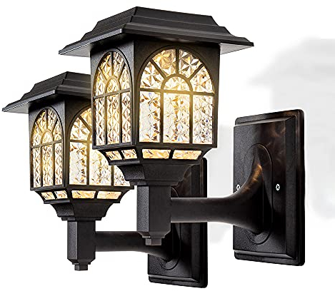 LeiDrail Solar Fence Lights Solar Lights Outdoor Garden LED Solar Powered Outdoor Wall Lights Waterproof Decor for Patio Yard Warm White 2 Pack