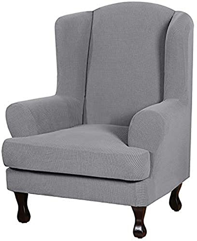 BXFUL Jacquard Sesselbezug, Sessel-Überwürfe Ohrensessel Überzug Bezug Sesselhusse Elastisch Stretch Sessel Sesselbezug Husse für Ohrensessel (Hellgrau)