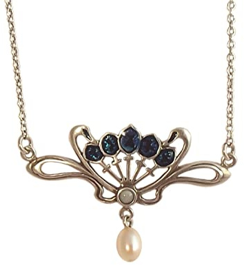 Dakota House Collier Jugendstil Schmuck 925 Silber patiniert mit Opal und Perlenabhängung