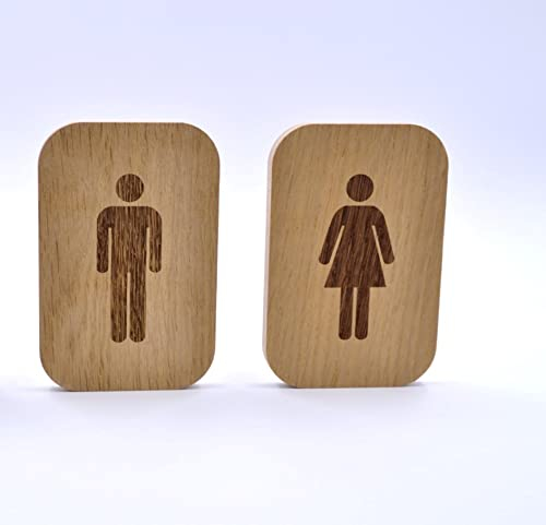 Cartel para baño – hombre y mujer – 120 x 80 mm – adhesivo para puerta wc en madera – placa para aseo grabada – señal lavabo.