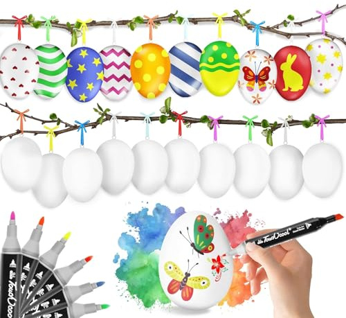 Jusialii Ostereier zum Aufhängen, 24pcs Ostereier Bemalen, Ostern Basteln Kinder, Ostergeschenke Kinder,Ideal Osterdeko für Draußen | Eier zum Bemalen für Osterdekoration