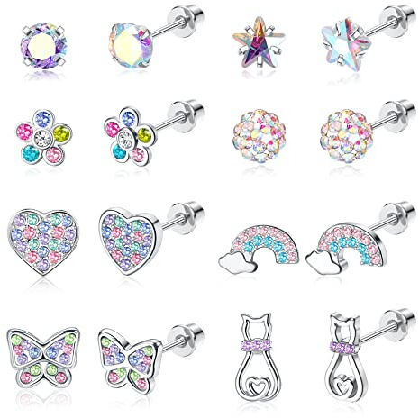 YADOCA 8 Paar Hypoallergene Ohrstecker für Damen Mädchen 316L Edelstahl CZ Herz Schraubverschluss Ohrring Blume Mehrfarbiger Schmetterling Tragus Knorpel Piercing Ohrringe Set