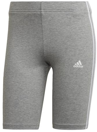 adidas Damen Essentials 3-Stripes Bike Shorts, Medium Grey Heather/White, L