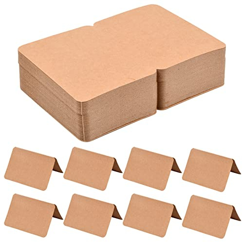 Set di 100 Scheda Vuota Bianca, Biglietti di Auguri in Carta Kraft Messaggio Cartoncino, Nome Cartoncini Carte Pieghevoli Bianche per Scuola Ufficio Compleanno Festa Nozze Natale (Marrone)