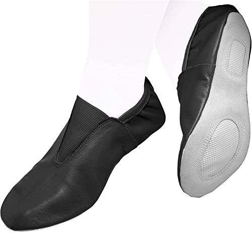 Adult Gymnastic Shoes - Trampoline & Tumbling - Agility Gym Shoes, Goat Leather Slip-on, Rubber Sole (10) Black