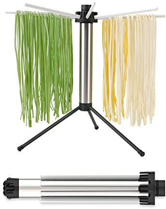 KITCHENDAO Secador de fideos, fácil almacenamiento, montaje rápido, estante plegable para secadora de fideos, colgador de pasta de espagueti, extraíble para fácil limpieza, brazos giratorios, soporta