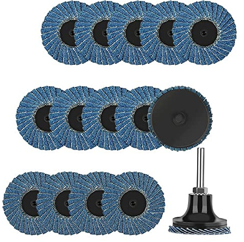 Mesee 15 Stück Schleifscheiben Schleifmop Set, 50mm 2 Zoll Fächerscheiben mit Disc Pad Holder 40Grit 60Grit 80Grit Grinder Schleifscheiben für Oberflächenbearbeitung Oder Lackentfernung Polieren