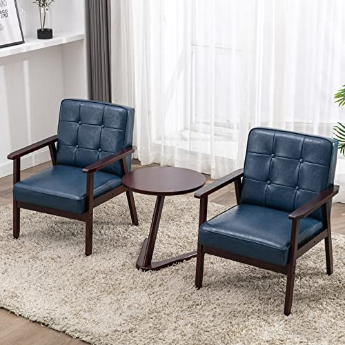 Okeysen Accent Chairs Set of 2 with Side Table, Mid Century Modern Accent Chair, Retro Wood and Fabric Armchairs Side, Lounge Reading Comfy Arm Chair for Living Room, Bedroom, Office