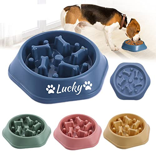 JMIPET Personalisierte Slow Feeder Dog Bowls Dog Slow Feeder Bowl Dog Cat Water Bowls Dog Food Bowl Custom Pet Name Slow Feeder Rutschfeste Hundenäpfe für große Hunde
