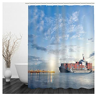 Hoisy Duschvorhang, Duschvorhang Natur Frachtschiff Rot Blau Größe 165X200CM Schnell Trocknend Polyestergewebe Badezimmerzubehör