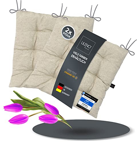 LILENO HOME 2er Set Stuhlkissen 11 Nature (40x40x6 cm) - Sitzkissen für Garten, Küche oder Esszimmer - UV-beständige Indoor u. Outdoor Stuhlauflage als Stuhl-Kissen (Linda FUM)