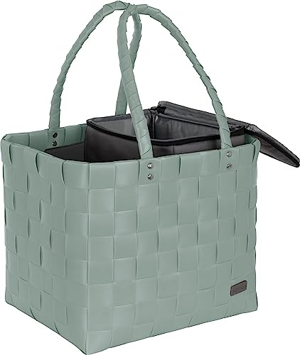 Einkaufskorb Einkaufstasche mit Flechtkorb 20 Liter Volumen - Picknicktasche Tasche mit Kühlfunktion Farbe Minze Größe kleine Kühltasche