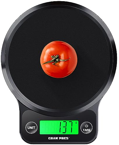 GRAM PRES Bilancia digitale da cucina per alimenti e grammi, pesa fino a 5 kg/0,3 g, ideale per dimagrire e cottura al forno, IPX6 impermeabile, display LCD