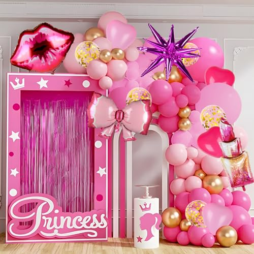 BIQIQI Prinzessin Luftballon, 108 Stücke Ballon Girlande Rosa Rosenrot Gold Herzform Lippenstift Kuss Bow für Mädchen Frauen Hochzeit Braut Baby Shower Prinzessin Geburtstag Deko