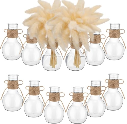 Bokon 12 Pcs Plastic Bud Vases in Bulk for Table Centerpieces, 4.7in Hyacinth Avocado Growing Bud Vase Bulk, Small Flower Bulb Plant Containers for Wedding Room Table Decorations (Mini Bulb Style)