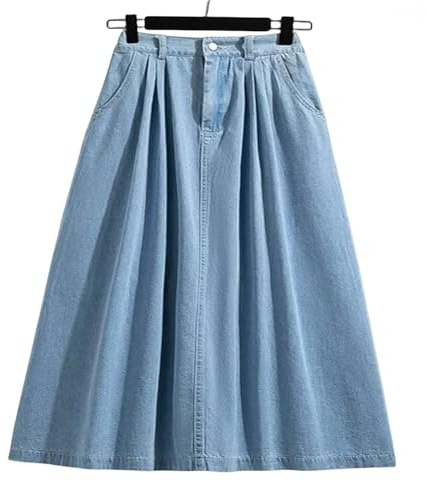 MdybF Denim kjol höst plus size denim kjol kvinnor hög elastisk midja A linje midi jeans kjolar, Himmelsblått, 4XL