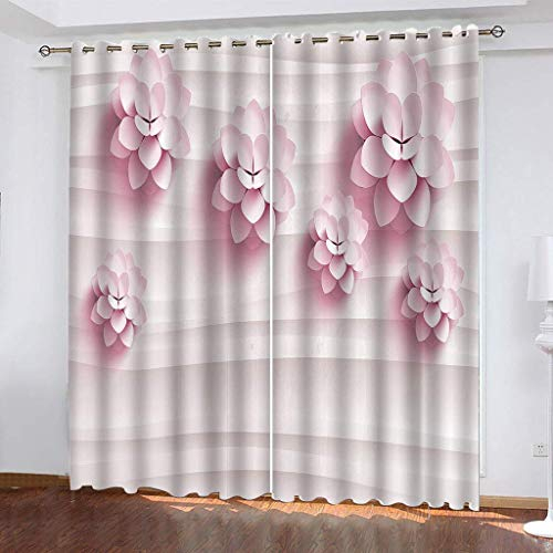 MAYNUO Blickdichte Vorhänge Mit Motiv 3D Rosa Blumenmuster Kinder Gardinen Blickdicht Ösen Gardine Thermo 264x214 cm Schlafzimmer Kinderzimmer Vorhänge Dekoratives Muster, Verdunklungsvorhänge