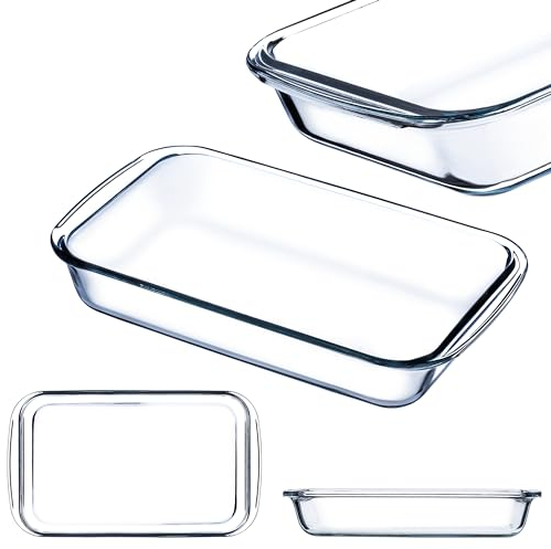 KADAX Pirofila rettangolare in vetro resistente al calore, stampi a gas lavabili in lavastoviglie, stoviglie per friggere, teglia in vetro per lasagne, torte (trasparente 1,5 l);