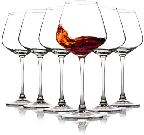 Red Wine Glasses Set of 6, 15.5 oz Stemmed Burgundy Wine Glass, Ideal for Wine Tasting, Anniversary, Wedding - Clear