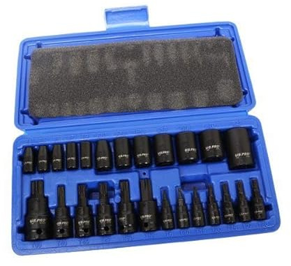 US PRO Tools 25pc 1/4 3/8 1/2” DR Impact E-Star Sockets & Star Bit Sockets Torx M&F 7521
