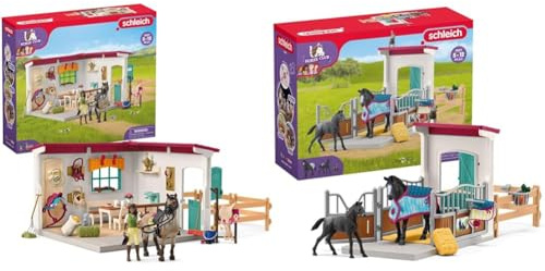 SCHLEICH 42591 Horse Club Sattelkammer, 85 Teile Spielset Pferde Figur & 42611 Horse Club Pferdebox mit Stute und Fohlen