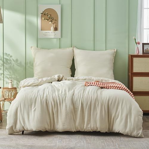 Simple&Opulence Ropa de Cama de Muselina de algodón, Juegos de Cama Extra Suaves y Transpirables, Funda nórdica Oeko-Tex con Cremallera y 1 Funda de Almohada 80x80cm, Beige, 135×200cm