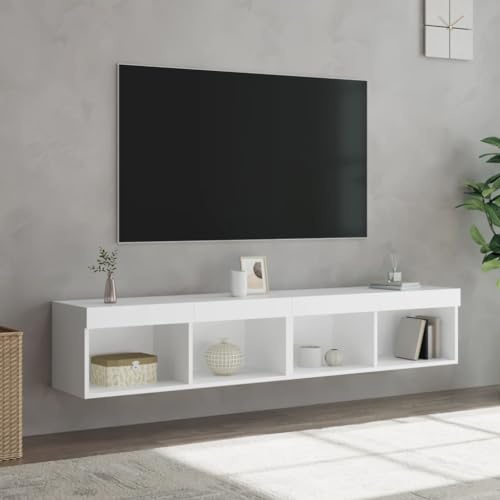 Homgoday Meuble TV avec lumières LED 2 pièces blanches 80 x 30 x 30 cm, meuble TV salon, table basse pour TV, meuble de salon industriel