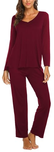 Ekouaer Pigiama Donna Invernale Leggero Pigiami Manica Lunga Pigiama Set Lungo Pigiami Due Pezzi, Bordeaux XL