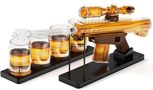 Gifts for Men Dad, Kollea Whiskey Decanter Set for Men, Gun Decanter Set with 4 Bullet Glasses & Sighting Telescope, Christmas Birthday Gift Ideas, Liquor Dispenser for Home Bar, Anniversary - 22 OZ