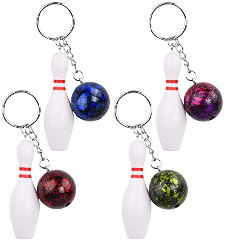 4 Pcs Kinder Bowling Party Tasche Schlüsselring, Bowling Pin Schlüsselhalter Geschenk, Sportparty Bowling Spiel Anhänger, Weiß Bowling Schlüsselanhänger Pack, Bowling Zubehör Schlüsselanhänger