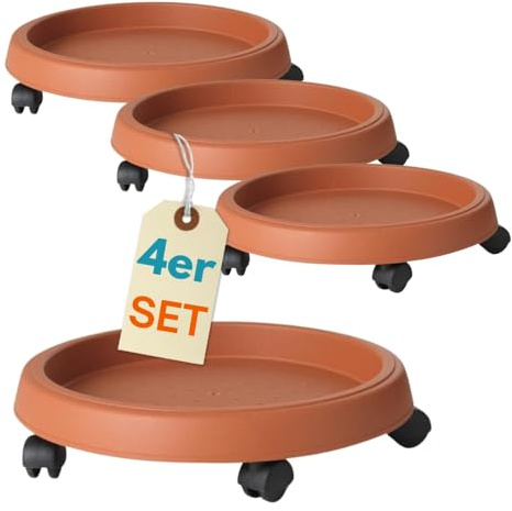 4er Set Pflanzenroller Outdoor Wetterfest Rollbrett Pflanzen Blumentopf Untersetzer mit Rollen Pflanzenroller Rund Blumenroller 25 cm