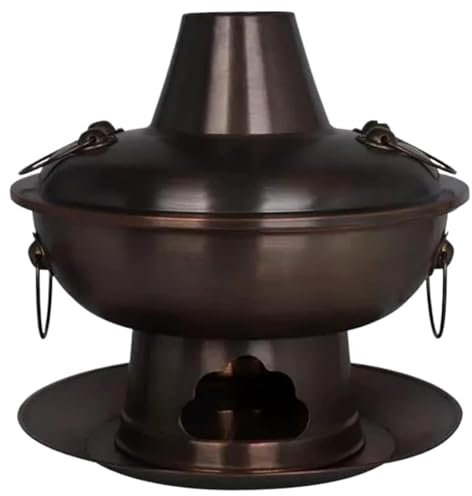 SAYEYBU Kupfer-Hot Pot, Altmodischer Kupfer-Hot Pot Mit Holzkohle, Alter Chinesischer Hot Pot Aus Peking, Traditionelle Kupfer-Hot Pot-Suppe, Kocher FüR DraußEn,A,38cm