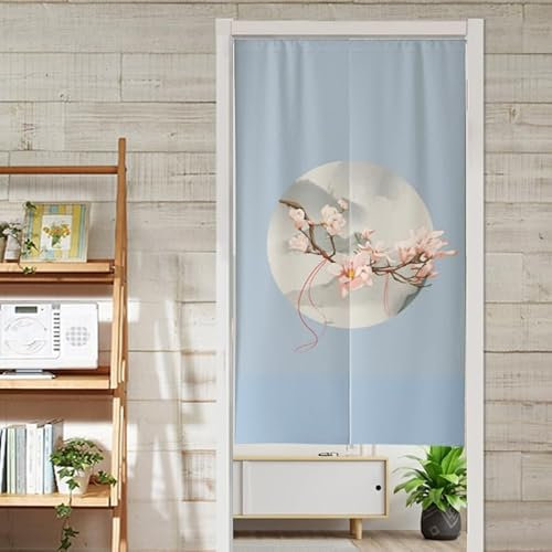 Küchenvorhänge Blaue Pfirsichblüte Scheibengardinen Polyester Vorhänge Kurz Waschbar Raumteiler Vorhang Türvorhang Langlebig Küchenvorhang Kurze Gardinen Verdickung Tür Vorhang 70x150cm