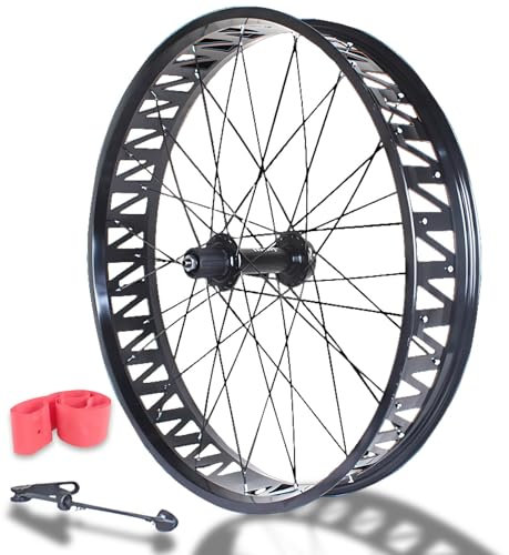 HZXQCVB 26 Zoll Fat Bike Vorderrad 4.0/4.9''-Reifen Aluminium-Legierung Snow Bike/Beach Bike Laufradsatz Scheibenbremsnaben QR 135mm/190mm 36H Für 7-12 Gang Kassettenfreilauf(Anodic Black,26in Rear)