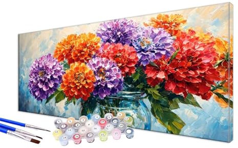 Malen Nach Zahlen Chrysantheme Malen Nach Zahlen Erwachsene XXL 70x140cm,DIY Handgemalt Ölgemälde Bastelset Kit für Anfänger mit 3 Feinen Pinseln und Acrylfarbe,Zimmer Deko,Ohne Rahmen,Vase JC-362