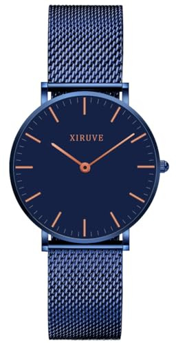 XIRUVE Ultra Sottile 6.5mm Silenzioso Orologio da Polso Donna Minimalista Quarzo Cinturino in Acciaio Inossidabile Maglia