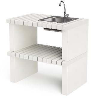 MAESTRO FERRETERO Movelar Nazca-Seitenständer mit Waschbecken und Wasserhahn für vorgefertigten Grill (Weiß - 86,5 x 58 x 58 cm) - Verwendung im Freien
