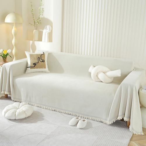 SHANNA Einfarbig Sofa Überwurfdecke 1/2/3/4 Sitzer, Chenille Ganzjährig Nutzbar Sofabezug L Form U Ecksofa Große Sofa Überzug, Vielseitige Sofaüberwurf Couch Überzug Sofa Cover Futonbezug mit Quaste