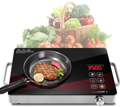 Sararoom Infrarot-Einzelkochplatte 3500W | Kochfelder mit Stecker | Keramik Kochfeld 1 Platte Tragbar mit Griff, Glaskeramik Kochplatte Freistehend, Herdplatte 1 Kochfelder mit Stecker, Timer, 220V