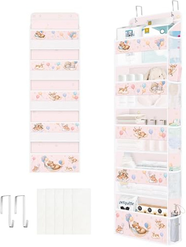 Clastyle Tiere Tür Hängeaufbewahrung Faltbar Hängeorganizer für Camping Bad Schrank Schlafzimmer Türorganizer für Kinder Kleidung Spielzeug Windel, Luftballon, 5 Fächern