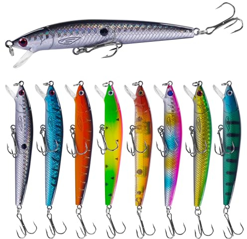 Minnow Angelköder Hecht Kunstköder Wobbler Set,8stk Topwater Schwimmköder Jerkbait Angeln Wobble Oberfläche Bass Köder für Süßwasser Salzwasser Angeln Zander Wels Hecht Forellen