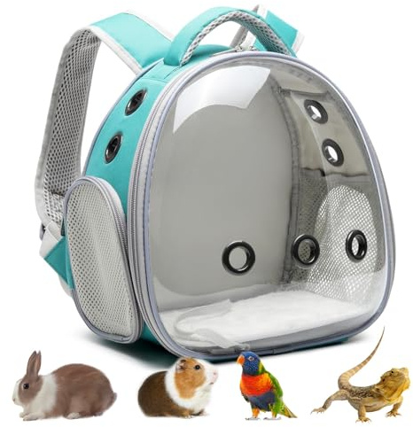 Zaino da viaggio per uccelli, con finestra a bolle, design a rete, per parrocchetti e piccoli pappagalli, portatile (blu)