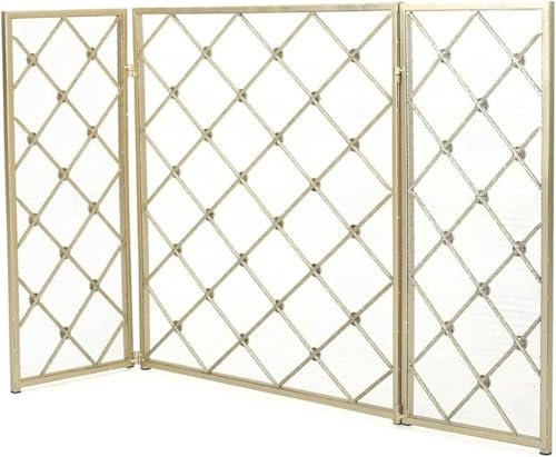 ININOSNP Schermi per caminetti Decorativi Schermo ignifugo, 3 robuste Protezioni for Schermo ignifugo for la Decorazione della casa, Design a griglia diamantata(Gold)