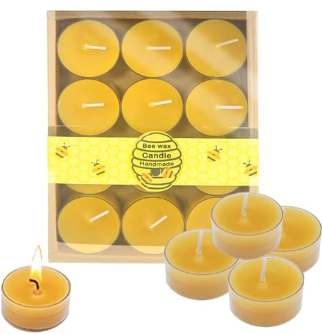 Musiook 12 PCS Beeswax Candles, Tea Light Beeswax Candle, Bees Wax Candle, Tea Lights Candle for Relaxation, Handmade, Non-Toxic, Eco-Friendly, Allergen Safe, Cotton Wick