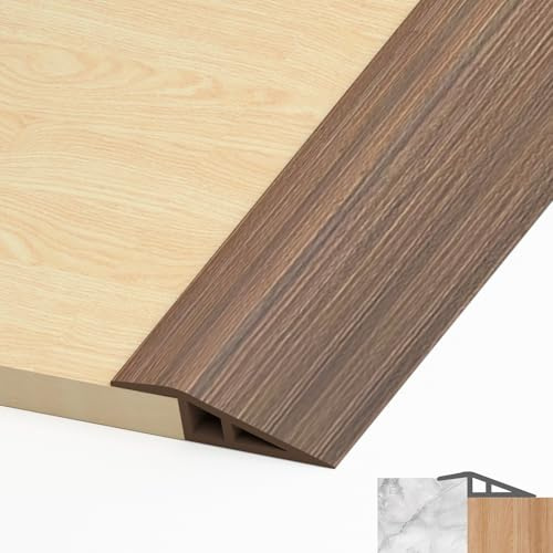 LIHIQIYA Übergangsleiste Selbstklebend Boden Braune Holzmaserung 7-10mm 1M | PVC Türschwellen Leiste Selbstklebend Höhenausgleich Abdeckleiste Türschwellenrampe für Parkettböden Laminate Schwellen