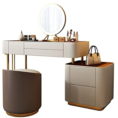Tavolo Trucco Scrivania for trucco, scrivania for trucco con piano in vetro e cassetti, scrivania for trucco moderna in legno, toletta for ufficio in camera da letto Toilette con specchio(Piccolo)